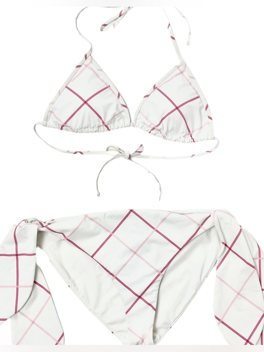 Burberry | White & Pink Caro Plaid Triangle Bikini (NWT) - Picture 7 of 8